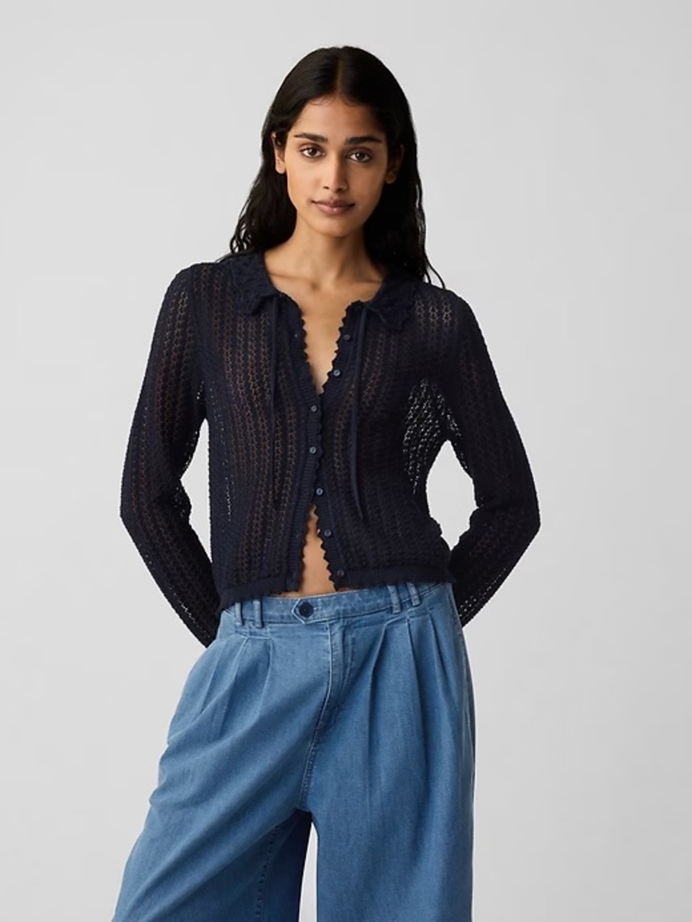 Gap x DÔEN Linen-Blend Cardigan in Navy Blue